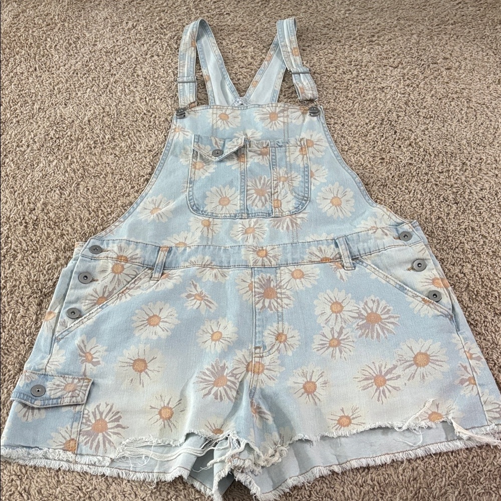 No Boundaries Light Blue Floral Denim Romper